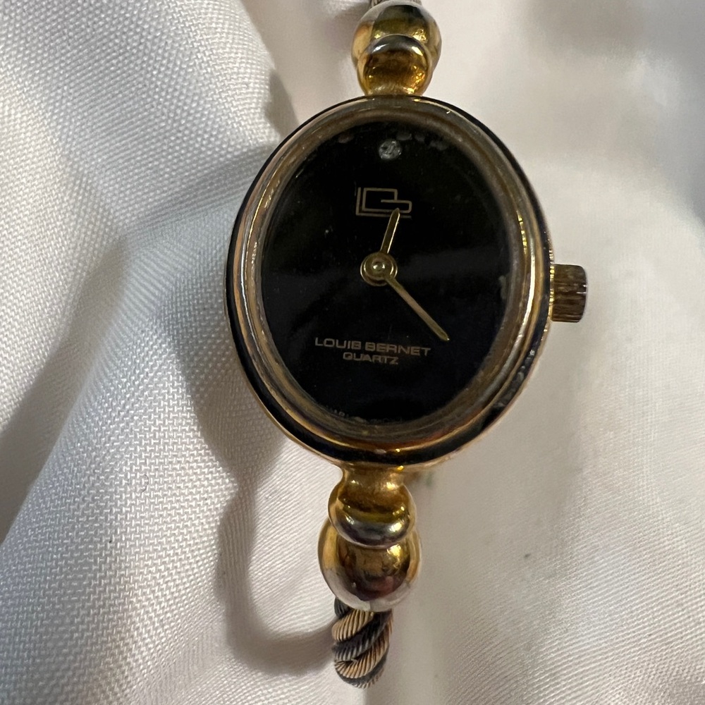 Vintage Louis Bernet Gold and Black Quartz Watch